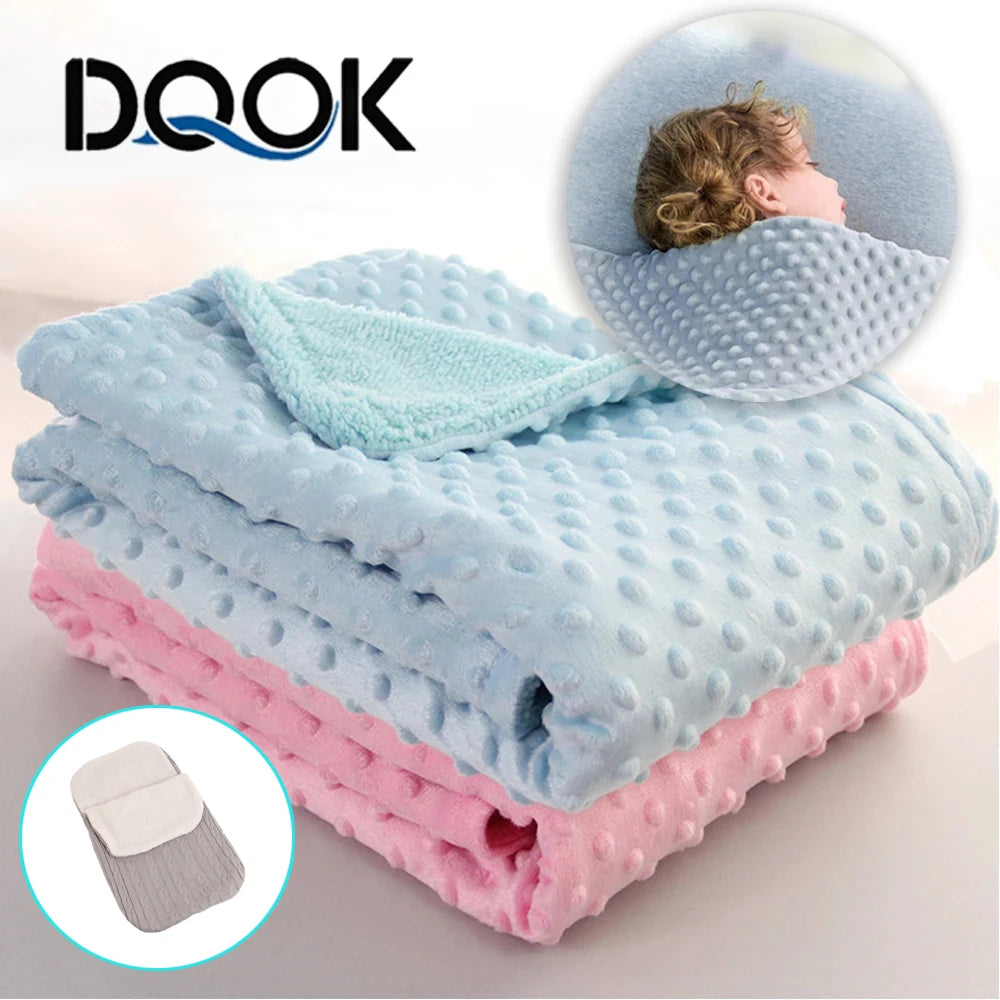 couverture bébé bleu clair motif points polaire douce hiver été maternité unisexe coton solide