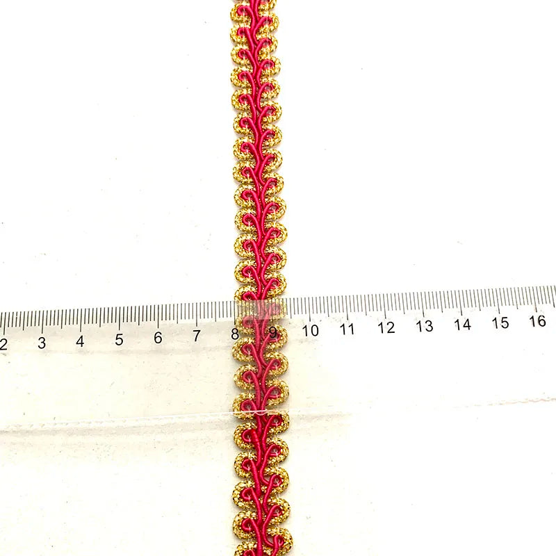 ruban décoratif dentelle polyester 1.4cm large blanc or rouge rose vert orange bleu motif