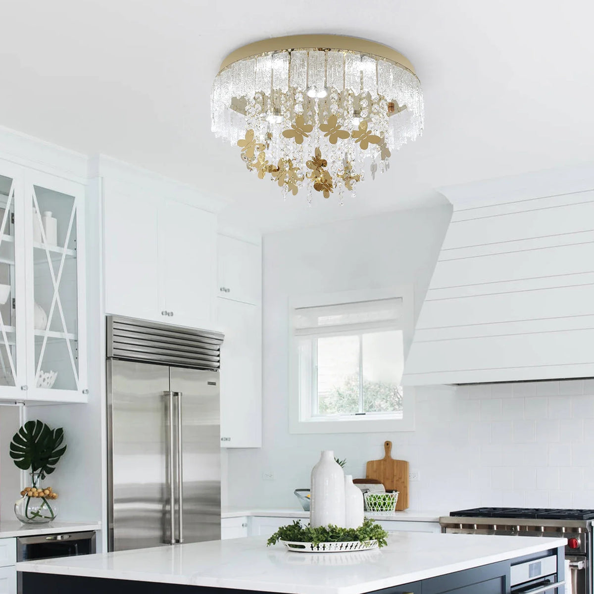 lustre moderne doré cristal papillons transparent led salon chambre éclairage contemporain facile