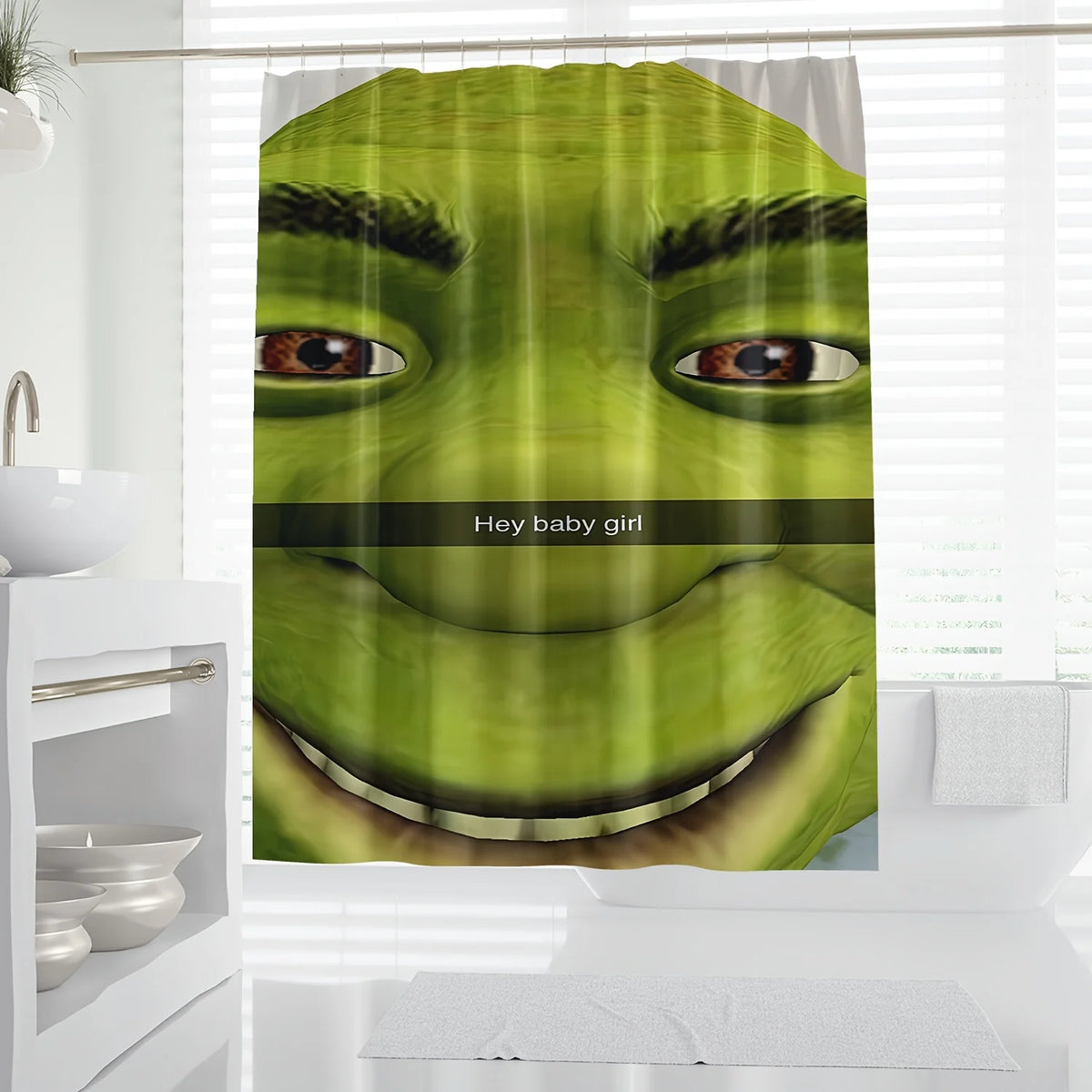 rideau douche vert personnages animés moderne opacité grenouille anneaux métalliques machine wash polyester