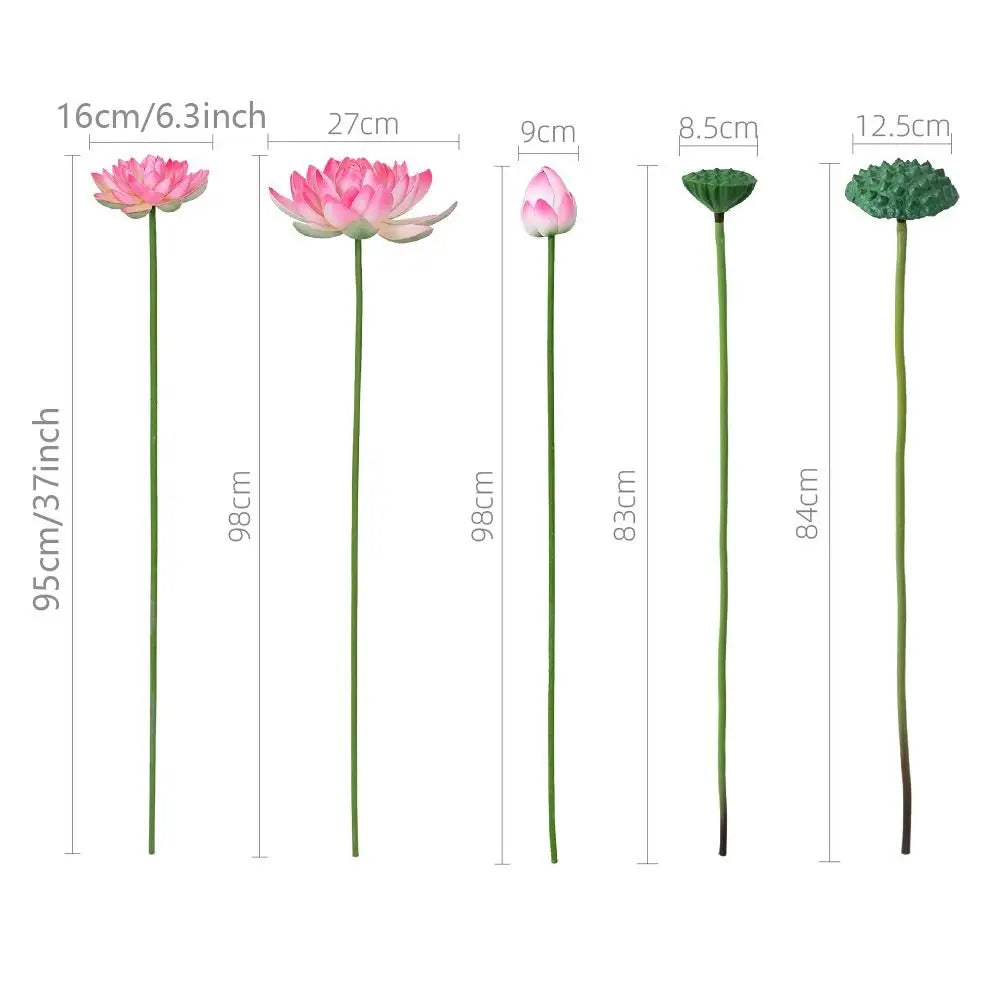fleur artificielle lotus tige longue décoration intérieure vert rose blanc naturel détaillé Pods Feuilles