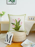 housse coussin brodée tulipes fleurs décoratives lit salon chambre polyester