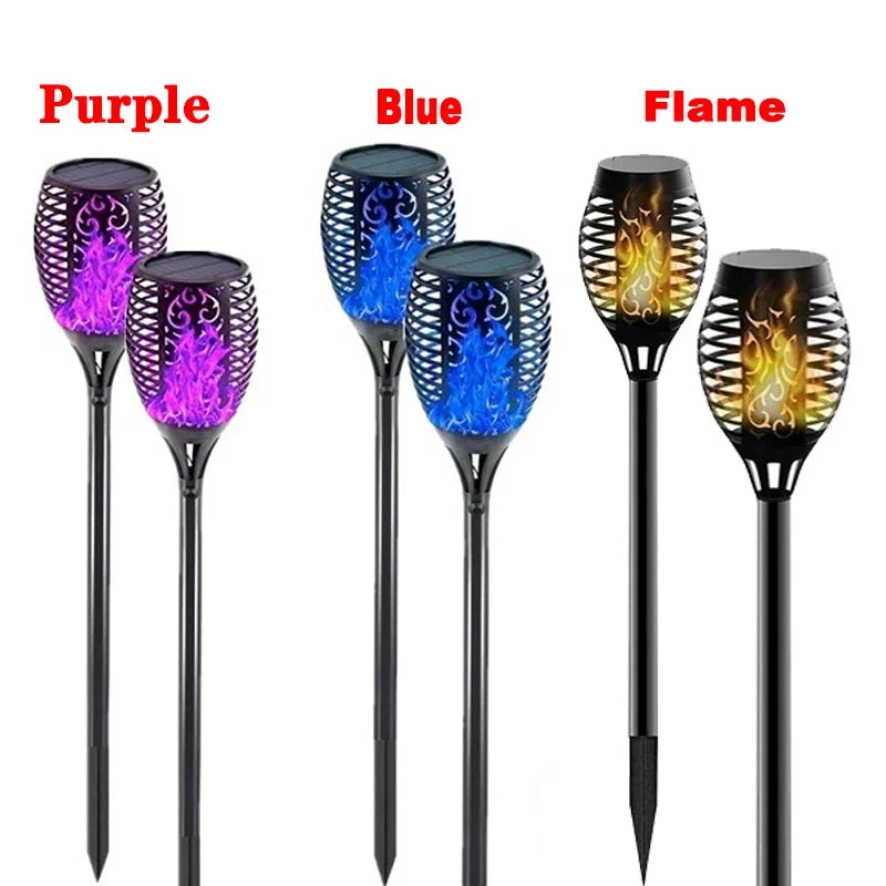 lampe solaire fleur décorative extérieure effet flamme violet bleu orange jardin jardinage extérieur moderne