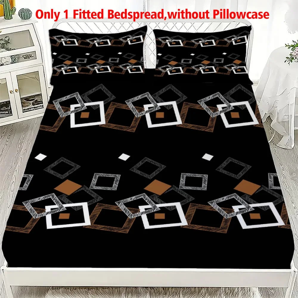 drap housse géométrique moderne noir blanc marron carrés superposés adhésif lit simple double queen