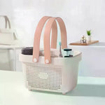 panier rangement perforé anses larges serviettes cosmétiques moderne rose violet grisclair