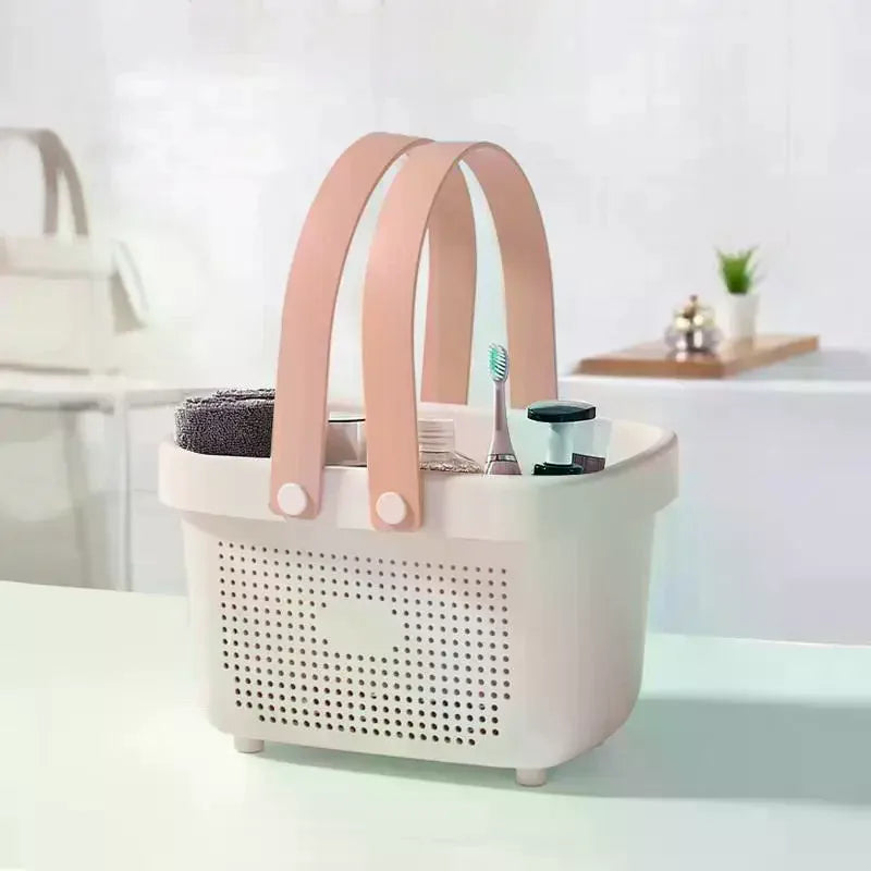 panier rangement perforé anses larges serviettes cosmétiques moderne rose violet grisclair