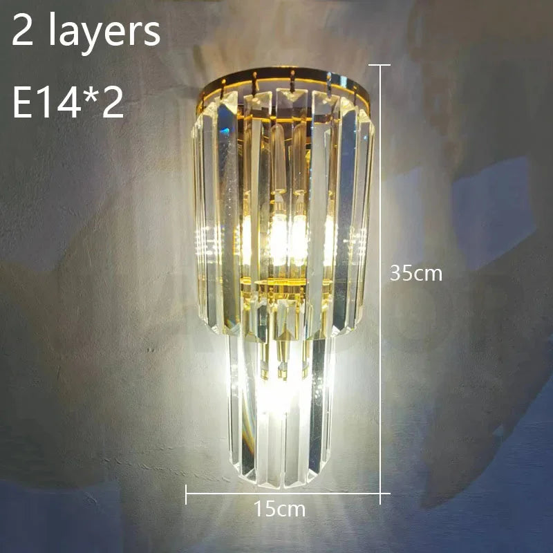 applique murale moderne cristal doré tubes horizontaux lumière led salon luxe élégant