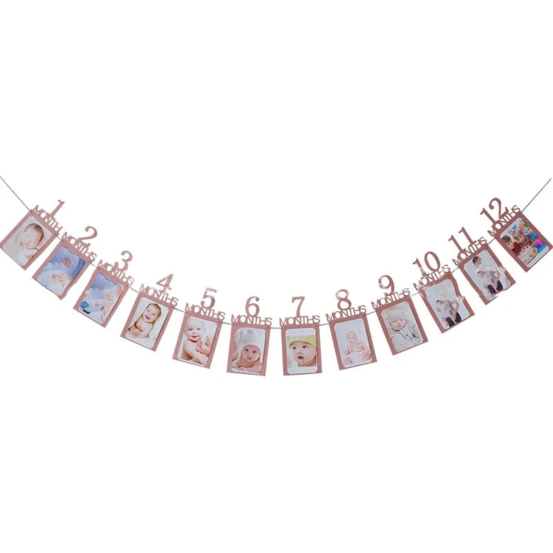 cadre photo mural moderne numéros mois bébé photos minimaliste rose doré bleu marron clair
