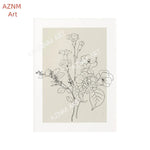 affiches art minimalistes toile simples dessins floraux noir beige clair cadres bois chambre salon