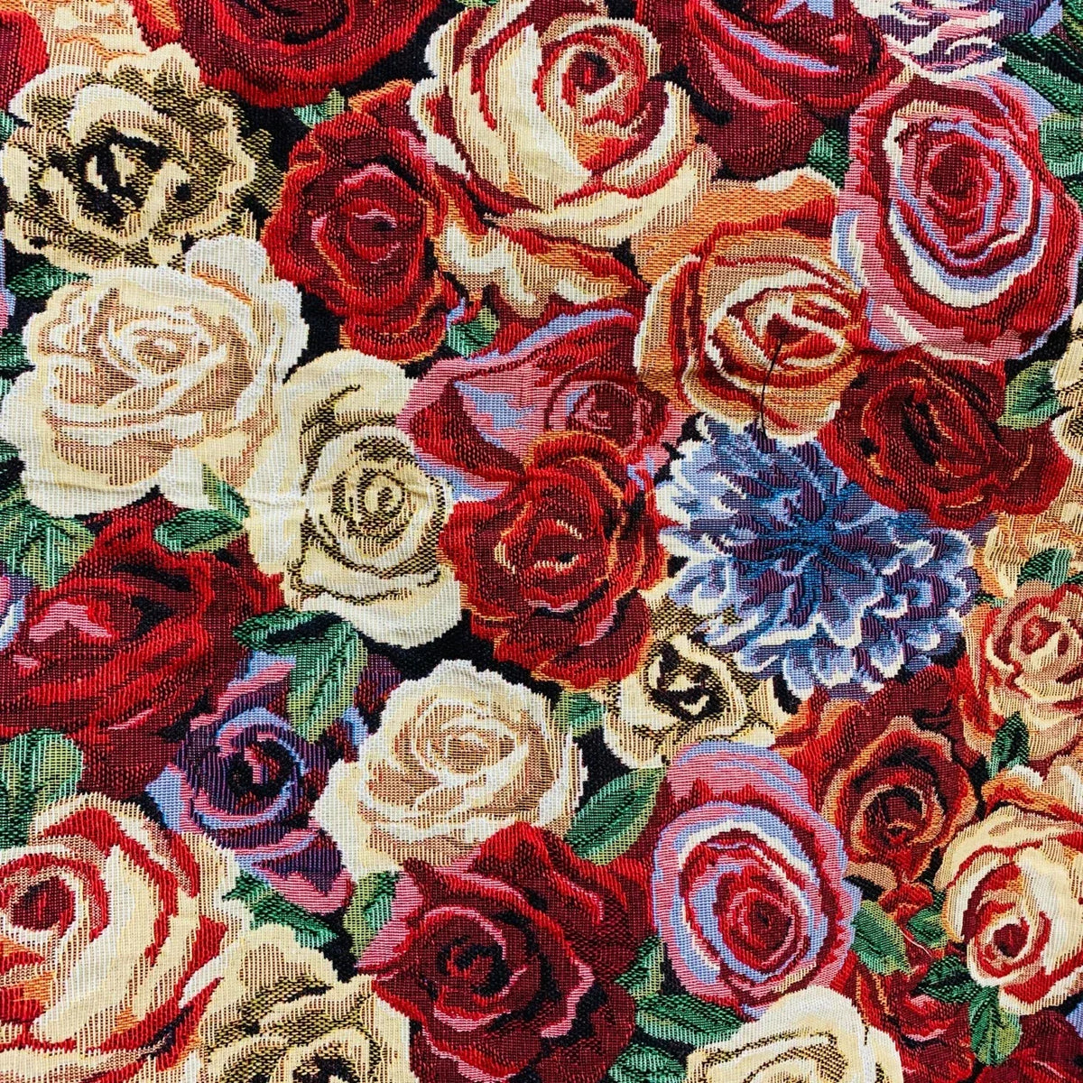 tissu brodé fleurs roses coton polyester largeur 145cm respectueux environnement bleu rose vert