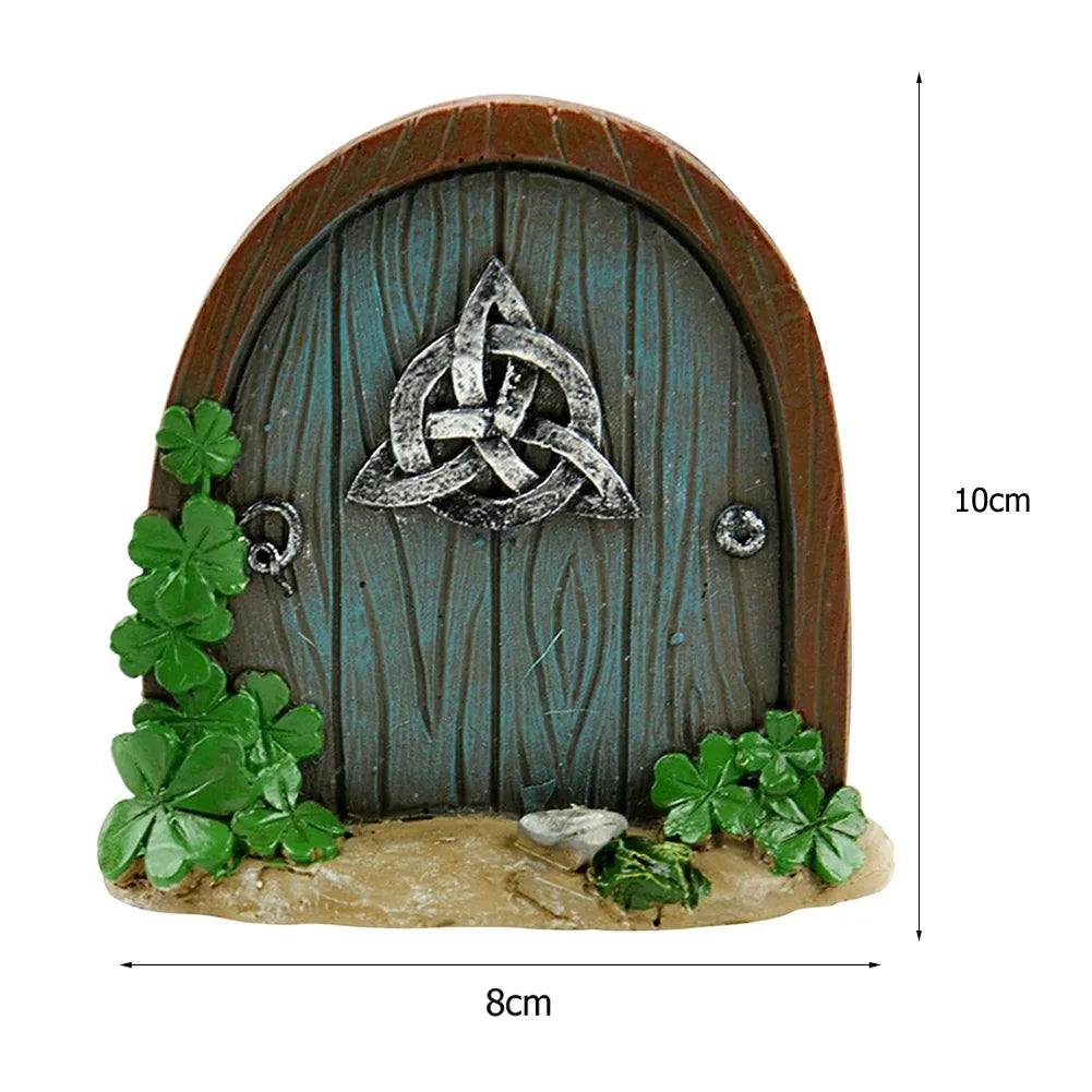 décoration jardin porte miniature bois mascotte bleu rose vert marron fantaisie rustique