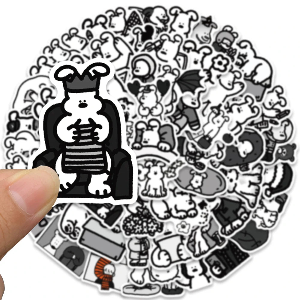 sticker cartoon personnages noir blanc adhésif mignon dessin animé divers motifs bricolage
