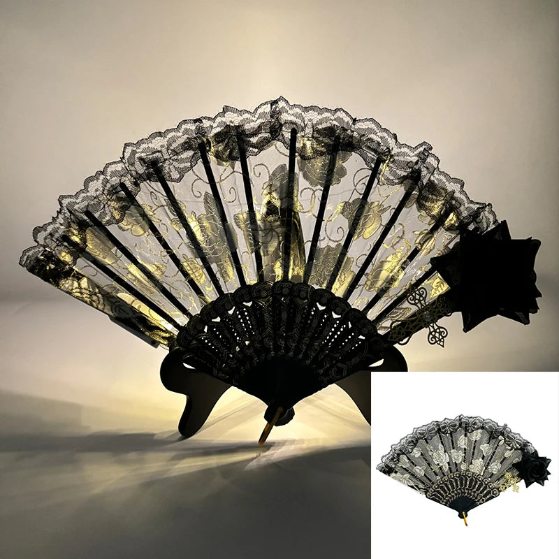 éventails lumineux dentelle roses brodées clips transparents classiques filles femmes