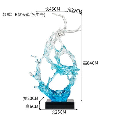 sculpture moderne vague océan transparent bleu clair abstraite décoration intérieure maison salon
