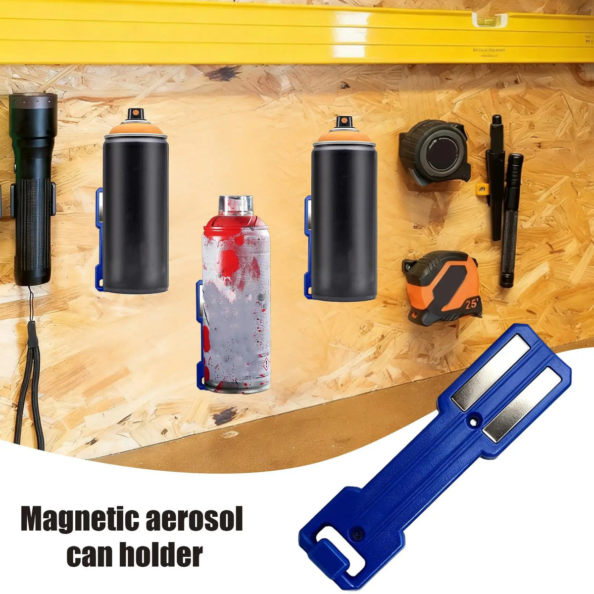 porte aérosols magnétique bleu support mural imperméable stockage salle bain organisation pratique double