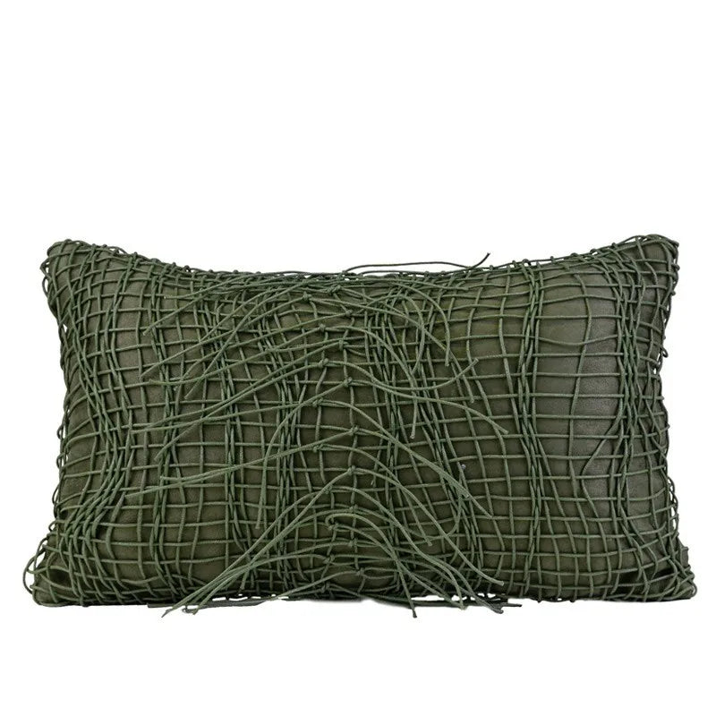 housse coussin vert olive motif géométrique contemporain polyester respectueux environnement coussin