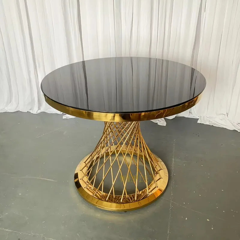 table moderne élégante or blanc verre transparent structure métal doré geometrique haute qualité durable