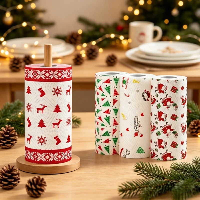 serviettes papier noël rennes flocons sapins festives jetables rouge vert blanc festive