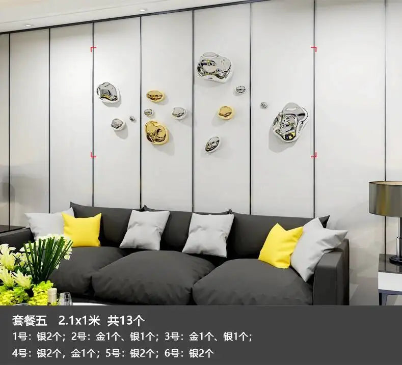 décoration murale moderne boules argent dorées fixations set intérieur