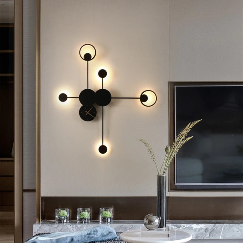 applique murale moderne horloge LED contemporain éclairage quotidien noir doré fixée mur