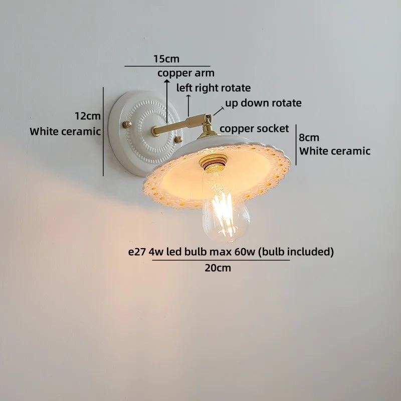lampe murale fleurs bleues blanc doré LED classique vis fixation 4W max 60W