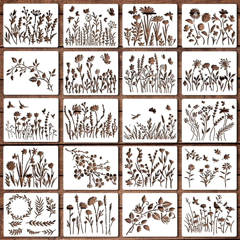 gabarits peinture fleurs feuilles papillons graphiques diy crafts blanc noir vert orange rose bruns