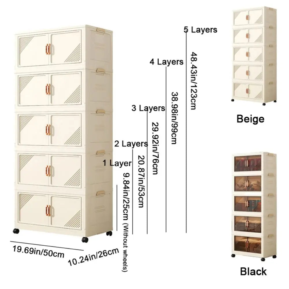 armoire pliante tiroirs beige moderne rayures diagonales poignées dorées roulettes sans