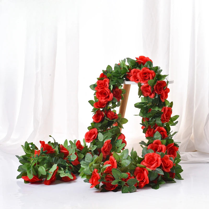 guirlande artificielle roses vigne feuilles vertes extérieur mariage anniversaire décoration romantique 220cm
