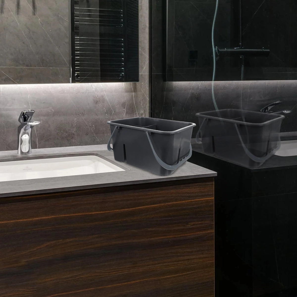 seau compartiments gris moderne utilitaire toilette rangement salle bain plastique portatif