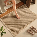 tapis bain absorbant texture tissée franges bord antidérapant moderne beige clair salle bain rapide