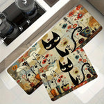 tapis sol moderne chats noirs fleurs colorées imperméable polyester usage maison hôtelextérieur
