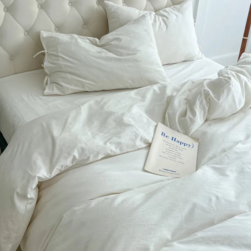 ensemble literie blanc minimaliste 100 coton doux drap housse taies oreillers moderne jacquard