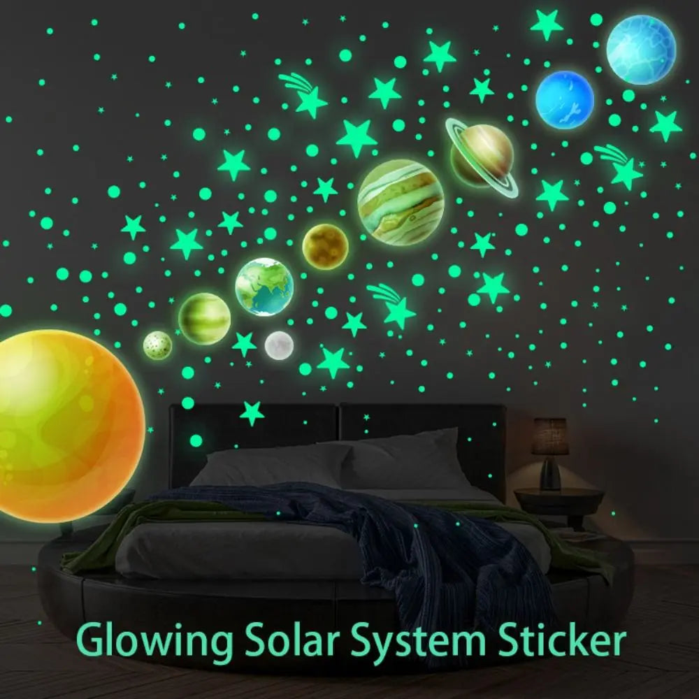 stickers muraux planètes étoiles glow dark enfants chambre décoration adhésif facile