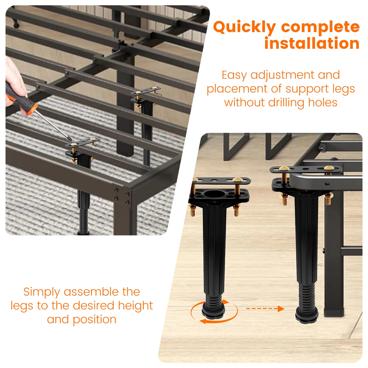 supports pieds lit réglables hauteur 19 32cm noir doré acier inoxydable industriels minimalistes fixations