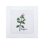 serviette cuisine lin blanc brodée motifs plantes aromatiques naturelle table élégante