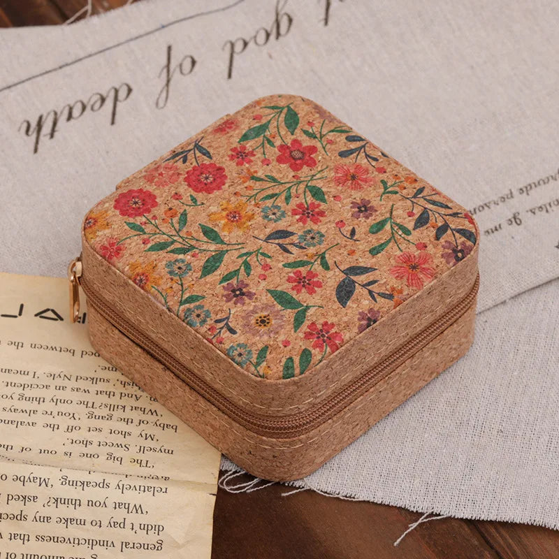boîtes bijoux vintage marron clair compartiments réutilisables imprimé floral fermure glissière patchwork