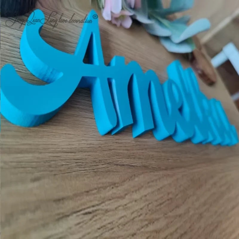 lettres bois blanc rose clair bleu ciel écriture cursive décoration murale enfant chambre bébé