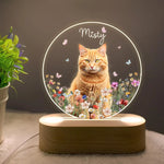 lampe nuit transparente chat orange fleurs papillons texte Misty moderne personnalisable base bois