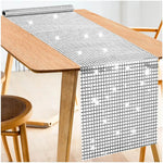nappe deco festive paillette metallique transparente 120x33cm argentees motifs carres