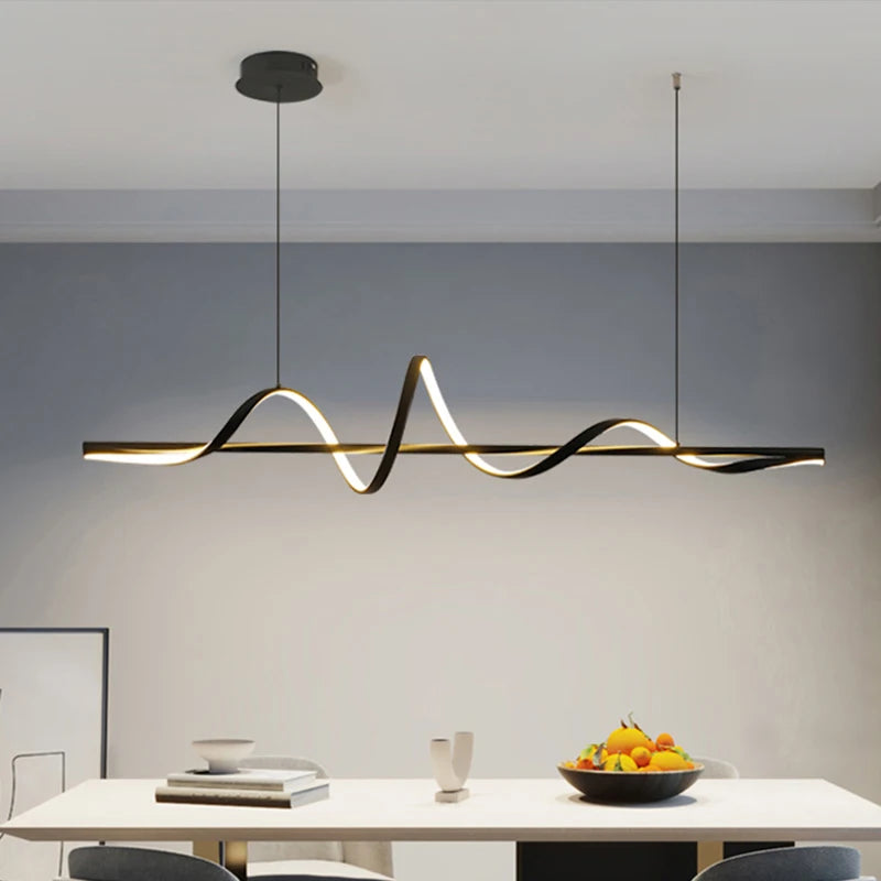 suspension lumineuse moderne or blanc noir ondulée contemporaine fixée luminaire salle manger