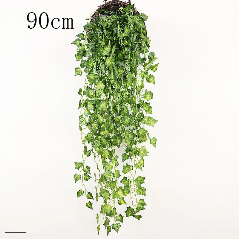 plantes artificielles suspendues feuilles vertes modernes décoratives extérieures accrochées ovales veinées opaques vivantes