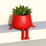 cache pot visage souriant rouge blanc noir plantes succulentes moderne articulation flexible décoration mignonne