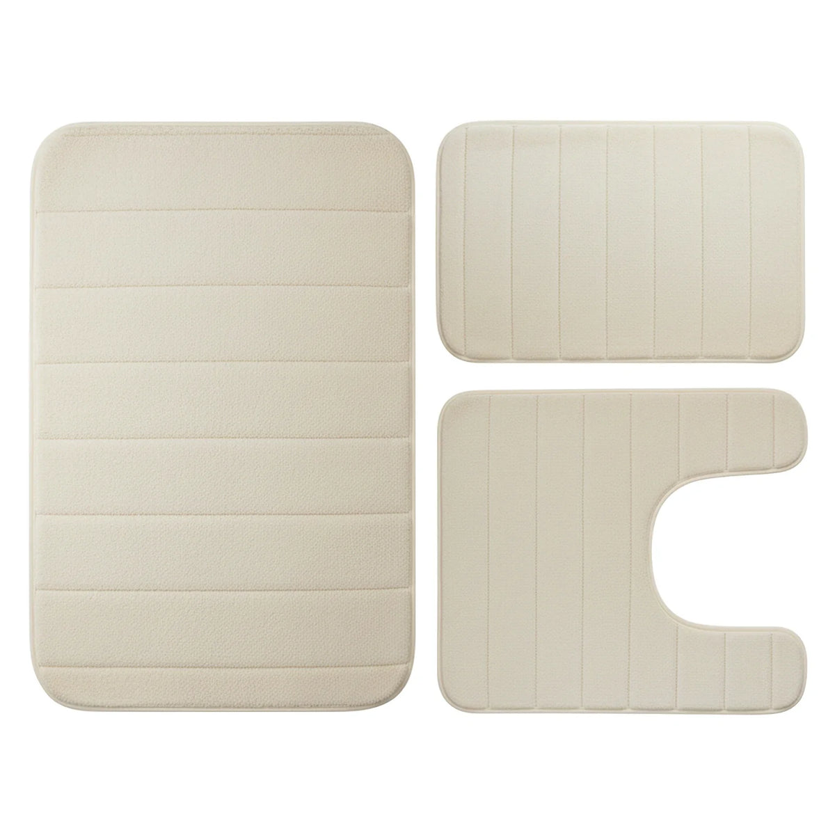 tapis bain mousse mémoire forme absorbant antidérapant moderne rayé beige clair salle bain lavable