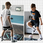 tapis entraînement football sportif lignes flèches turquoises noires dimension 900x600mm bandes élastiques ballon