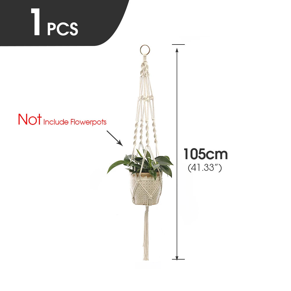 support plante suspendue macramé blanc fait main décoration jardin intérieur boho corde coton