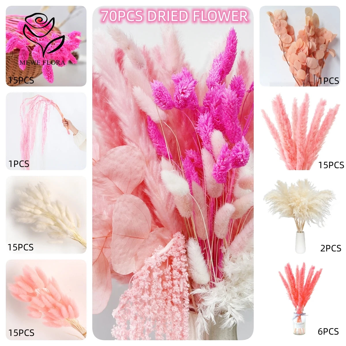 décoration intérieure bouquets fleurs séchées naturelles rose romantique anniversaire mariage