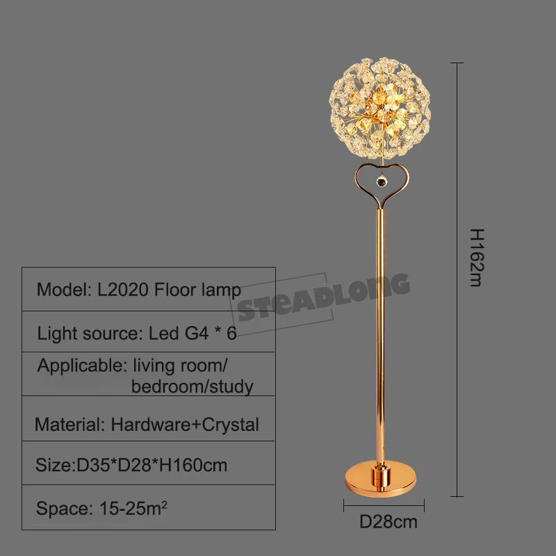 lampe sol moderne or cristal élégante base plate chambre coucher led
