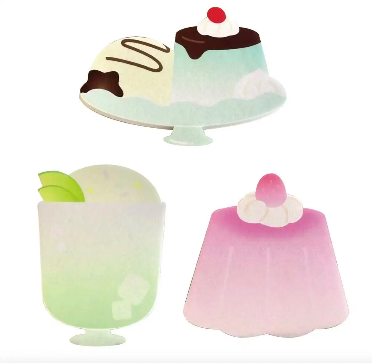 post it notes adhésifs desserts gelée glace gâteau rose vert bleu clair cartoon boîte