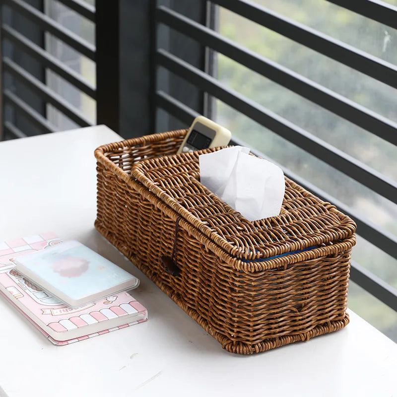 panier serviettes tressé boîte mouchoirs rangement serviettes rustique marron clair amovible hand woven paper