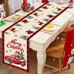 table noël chemin rouge blanche doré père noël flocons merry christmas festive